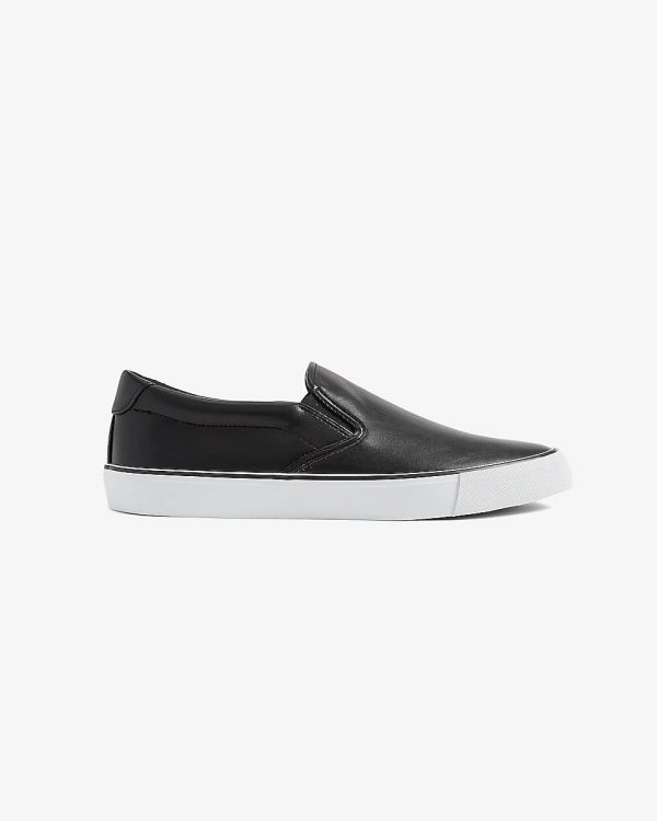 Black leather slip on sneakers