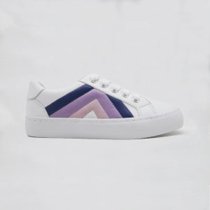 White SoftFaux Leather Rainbow Sneaker for Kids