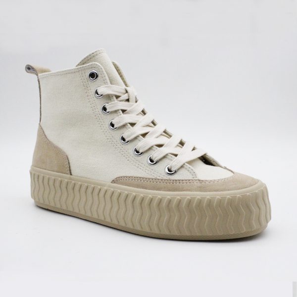 Natural Platform High-Top Lace-up canvas Sneakers