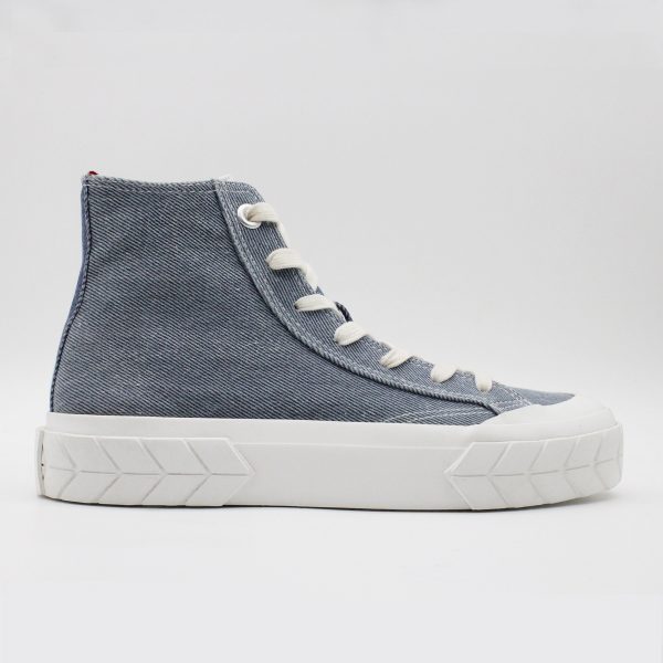 Washed Denim High-Top Lace-up Sneaker
