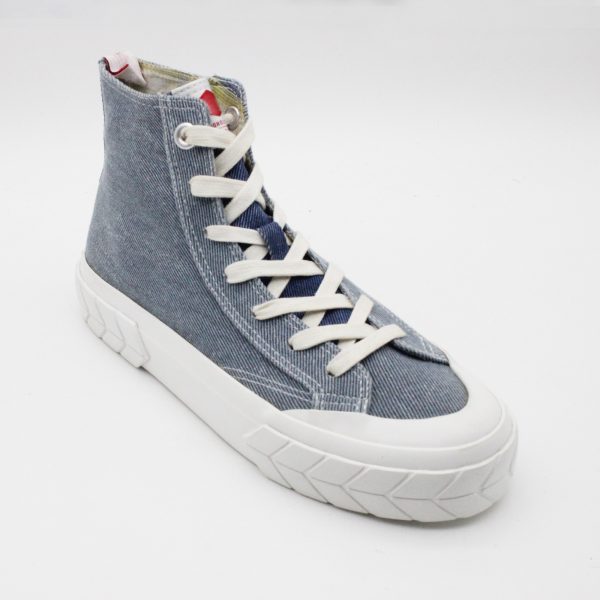 Washed Denim High-Top Lace-up Sneaker