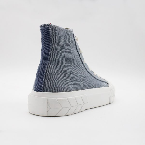 Washed Denim High-Top Lace-up Sneaker