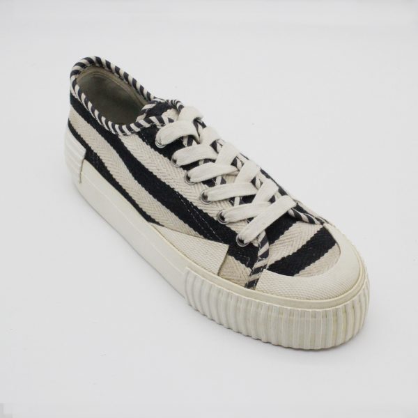 White & Black Striped Low-Top Lace-up Sneaker
