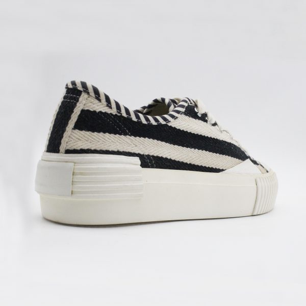 White & Black Striped Low-Top Lace-up Sneaker