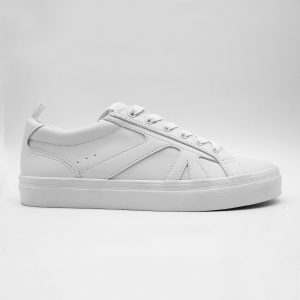 White Leather Pattern Lace-up Low-top Casual Sneaker for Women