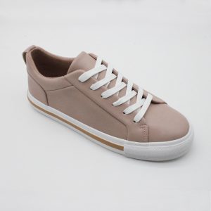 Pink Soft Faux Leather Flatform Lace-up Low-top Casual Sneaker for Women