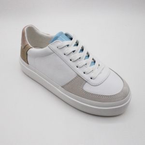 White Soft Faux Leather with Suede Casual Sneakers for Women