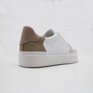 White Soft Faux Leather with Suede Casual Sneakers for Women