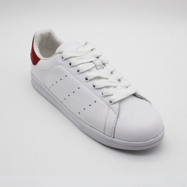 White with Red Leather Basic Sneaker