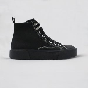 Black Platform High-Top lace-up canvas Sneakers for Women