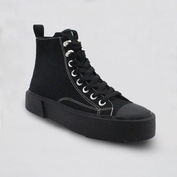 Black Platform High-Top lace-up canvas Sneakers for Women