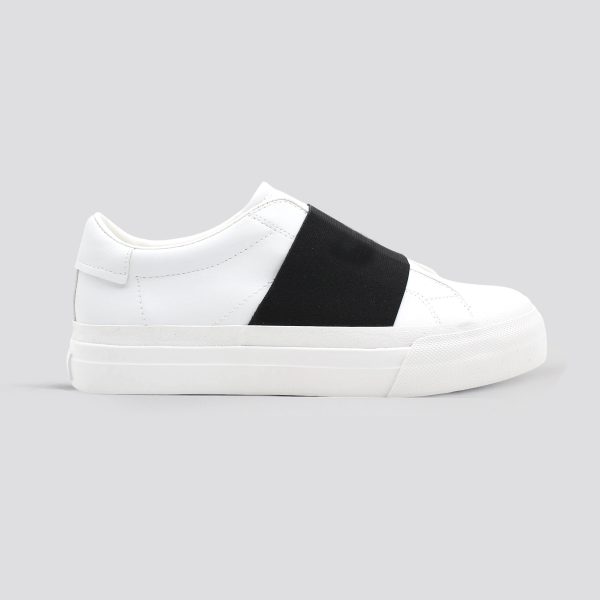 White Elastic-trimmed Leather Sneakers