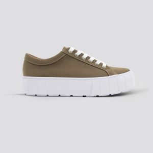 Olive Oxford Flatform Lace-up Low-top Casual Sneaker for Women