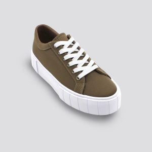 Olive Oxford Flatform Lace-up Low-top Casual Sneaker for Women