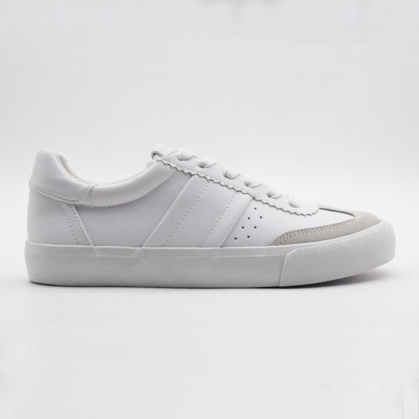 White Leather Lace-up Low-top Casual Sneaker for Women