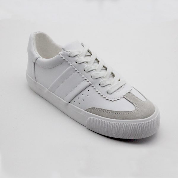 White Leather Lace-up Low-top Casual Sneaker for Women