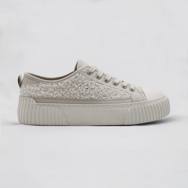White Sherpa Flatform Lace-up Casual Sneaker for Women