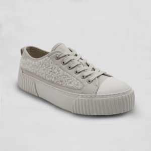 White Sherpa Flatform Lace-up Casual Sneaker for Women