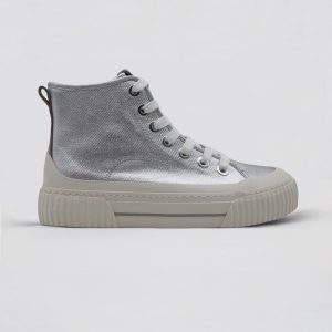 Sliver Platform High-Top lace-up Metallic Leather Sneakers for Women