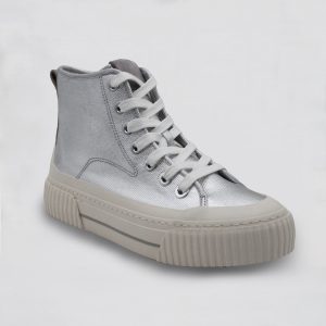 Sliver Platform High-Top lace-up Metallic Leather Sneakers for Women