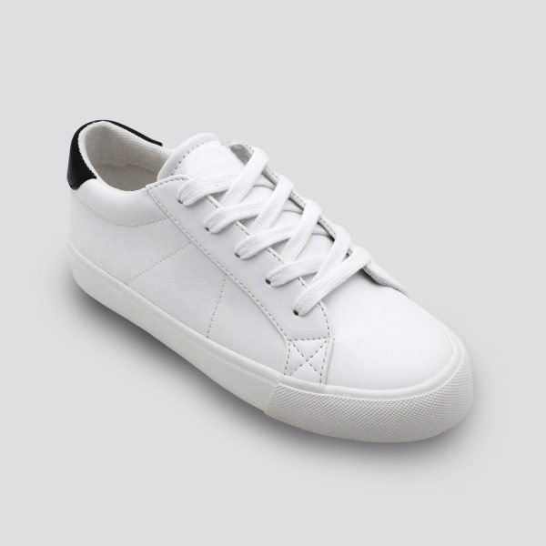 White with Black Faux Leather Sneakers for Women