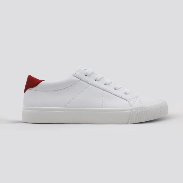 White with Black Faux Leather Sneakers for Women