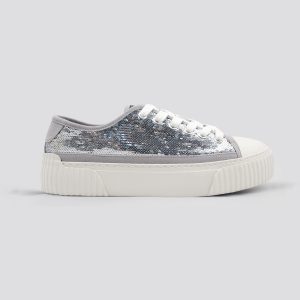 Low Cut Sequin Lace-Up Canvas Sneaker for Women