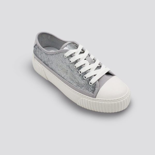 Low Cut Sequin Lace-Up Canvas Sneaker for Women