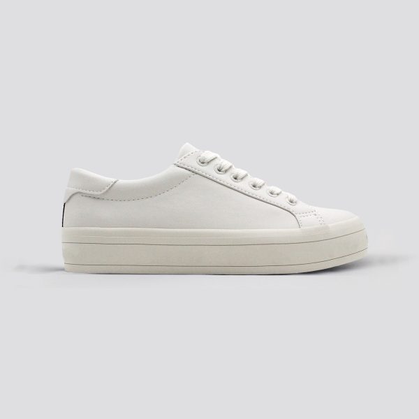 White Leather Flatform Lace-up Low-top Casual Sneaker for Women