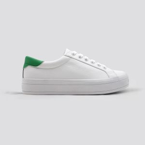 White Leather Flatform Lace-up Low-top Casual Sneaker for Women