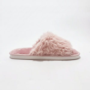 Women Long-Hair Faux-Fur Pink Slipper