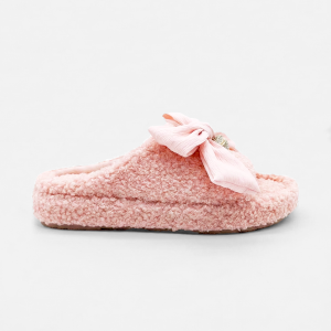 Women Fleece Bow Pink Slide