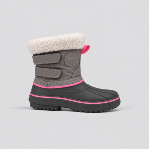 Grey Double-Strap Snow Boot with Sherpa Cuff