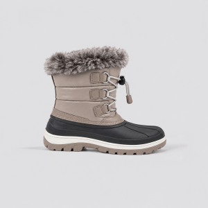 Taupe Lace-Up Snow Boot with Faux Fur Cuff