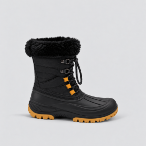 Black Lace-Up Snow Boot with Faux Fur Cuff