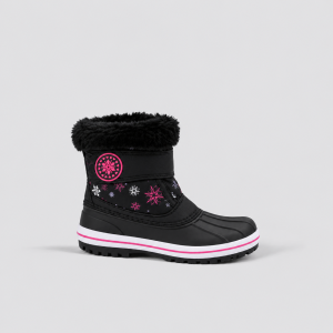 Black Snowflake Winter Boot with Faux Fur Cuff