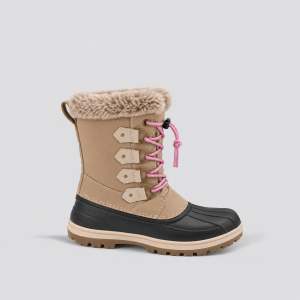 Tan Lace-Up Snow Boot with Faux Fur Cuff